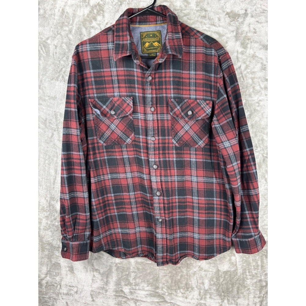 Anchorage Plaid Flannel‎ Shirt Mens Large Red Workwear Grunge Outdoors Utility